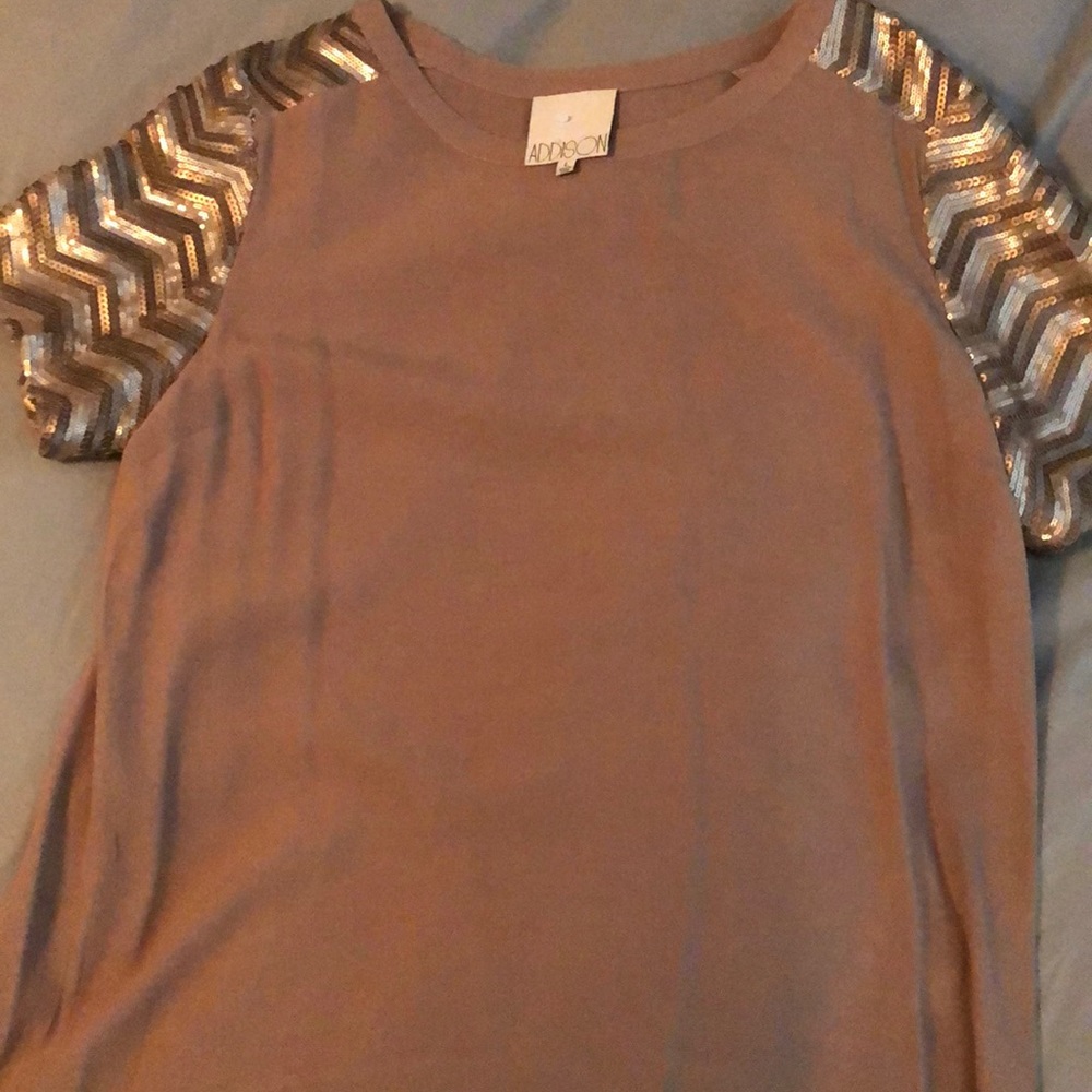 Short sleeve blouse with sequin sleeve detail